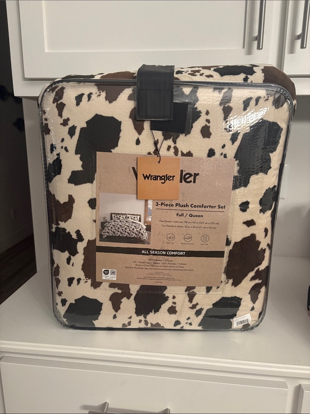 Wrangler Cowhide Print Plush Comforter Set in Brown and White